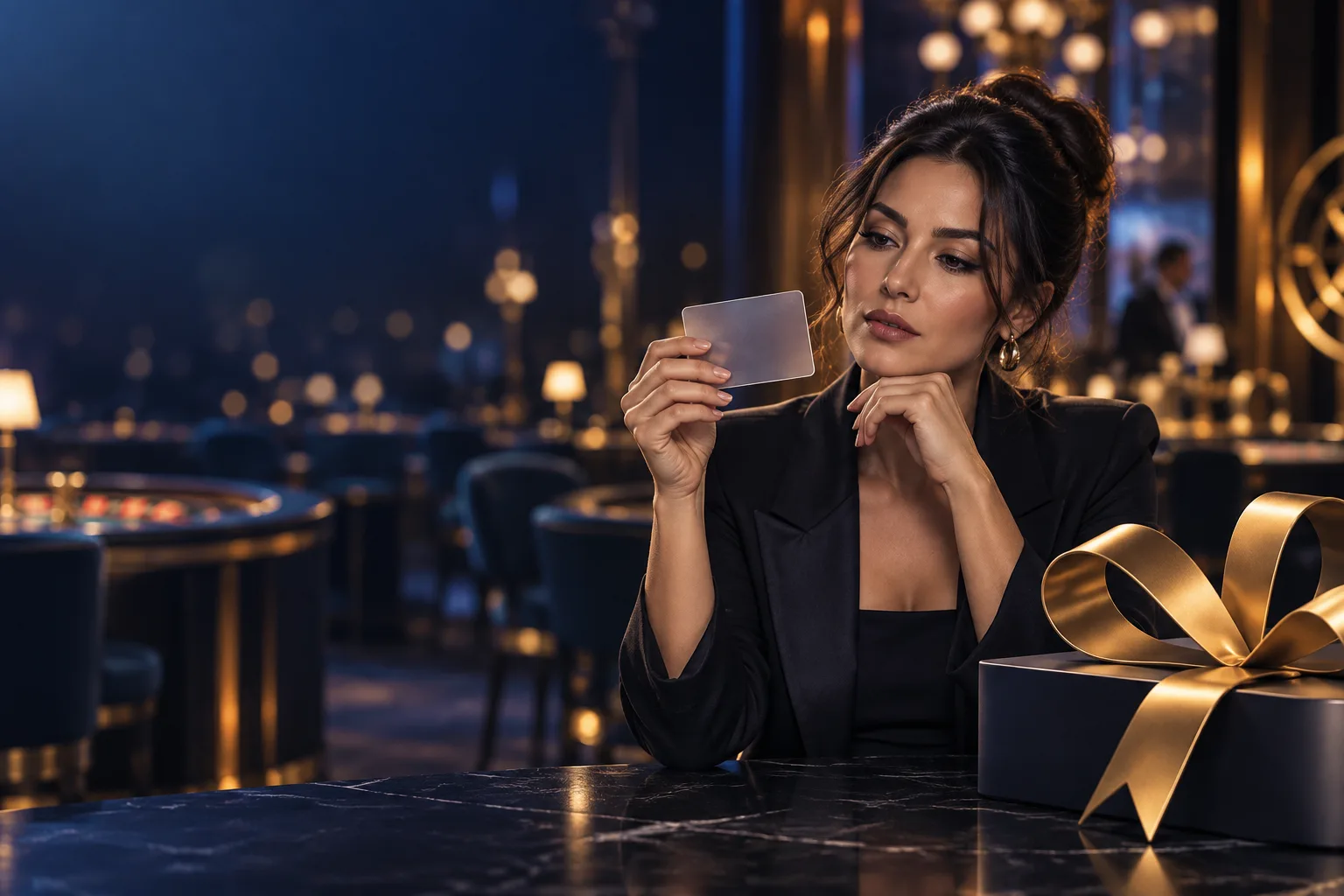 Promosyon bilgilerini inceleyen kadın